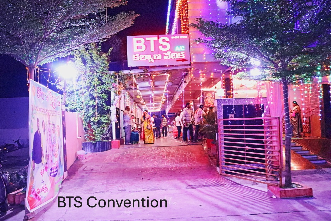 <img loading= alt="BTS Conventions, Kalyanamandapam Road, RR Nagar, Vijayawada – Luxurious AC banquet hall with guesthouse for weddings, birthdays, engagements, retirement, and farewell functions"
